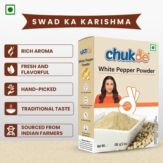 Chukde - Safed Mirch Powder - White Pepper Powder - Aromatic Spice for Cooking - Authentic To Enhance Flavor of Dishes -100 Gm