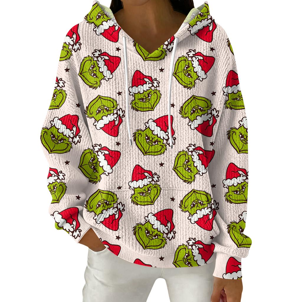 Women's Fashion Casual Christmas Print Pullover Long-Sleeve Hooded Sweatshirt