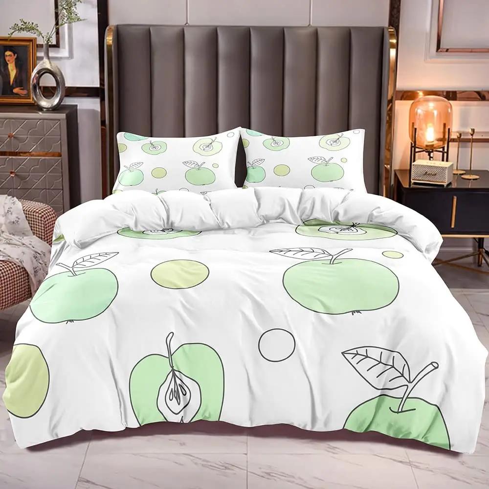 Red Apple King Queen Duvet Cover Sweet Fruit Patterned Bedding Set For Kids Pink Quilt Cover Plant Polyester Comforter Cover