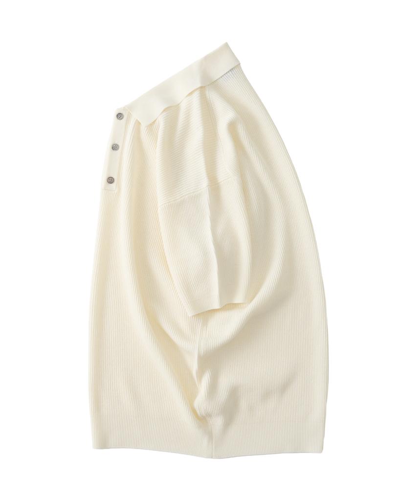 ANALOG MOOD Hacci Button-Up Collar Short Sleeve Knit (Ivory)