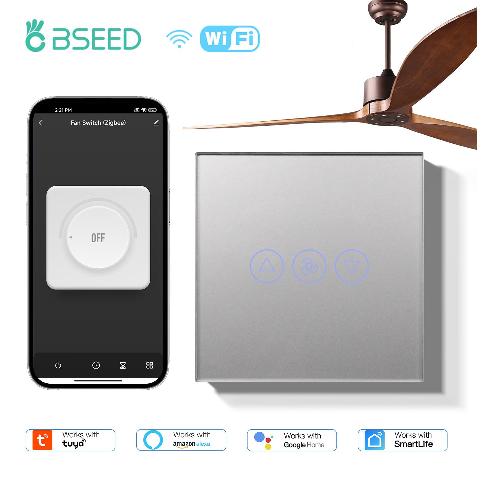 BSEED Tuya Wifi Ceiling Fan Speed Controller Smart Switch Touch Glass Works Alexa Echo Google Home Smart Life EU Standard EU standard серый
