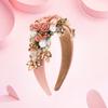 Women Heaband Fake Flower Faux Pearl Shiny Rhinestone Decor Wide Vintage Luxury Anti-slip Colorful Hair Hoop Anti-slip Hair Decoration Accessory