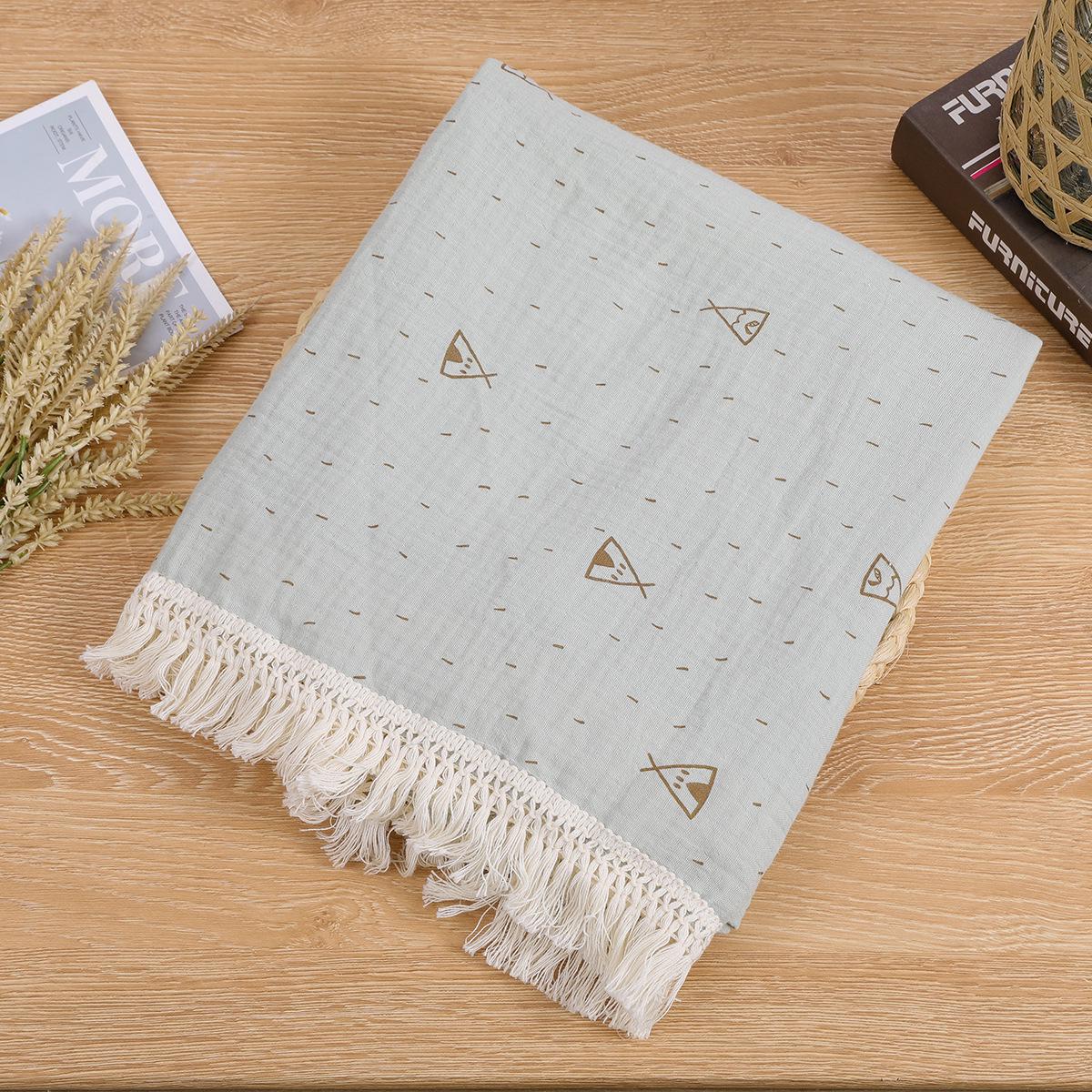 

Двухслойное хлопковое детское одеяло с кисточками - летний чехол для коляски и пеленка 100x120 cm