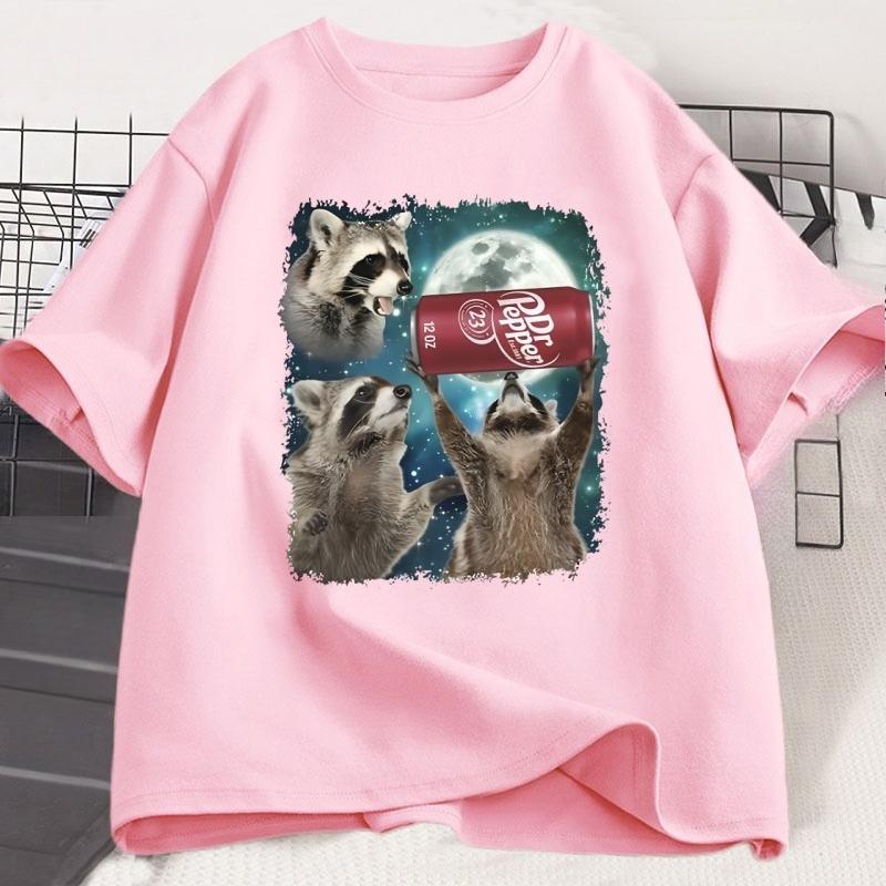 Three Raccoons Pepper Graphic Tshirts Unisex Women Funny Meme Raccoon Lovers T Shirt Top Loose Short Sleeve Streetwear Tees Tops