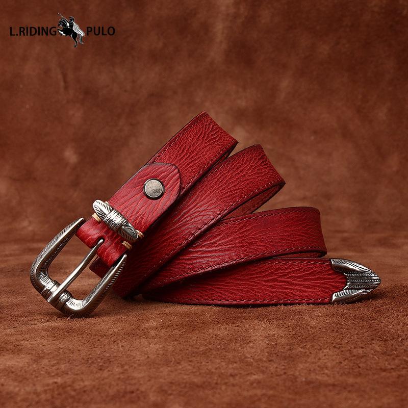 Personality All-match Retro Concave Leather Belt Women's First Layer Cowhide Casual Pin Buckle Belt