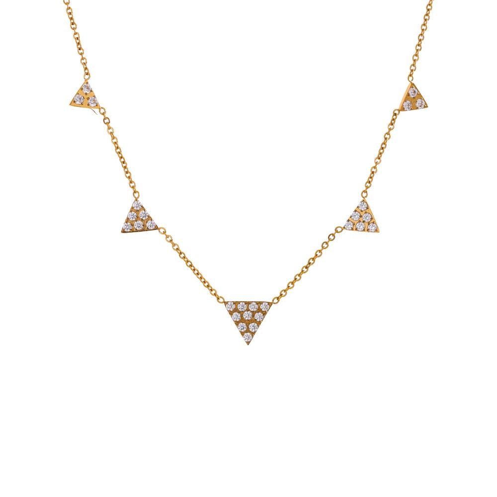 

Yhpup Delicate Cubic Zirconia Triangle Drop Necklace Exquisite 18K Golden Plated Stainless Steel Collarbone Chain Jewelry