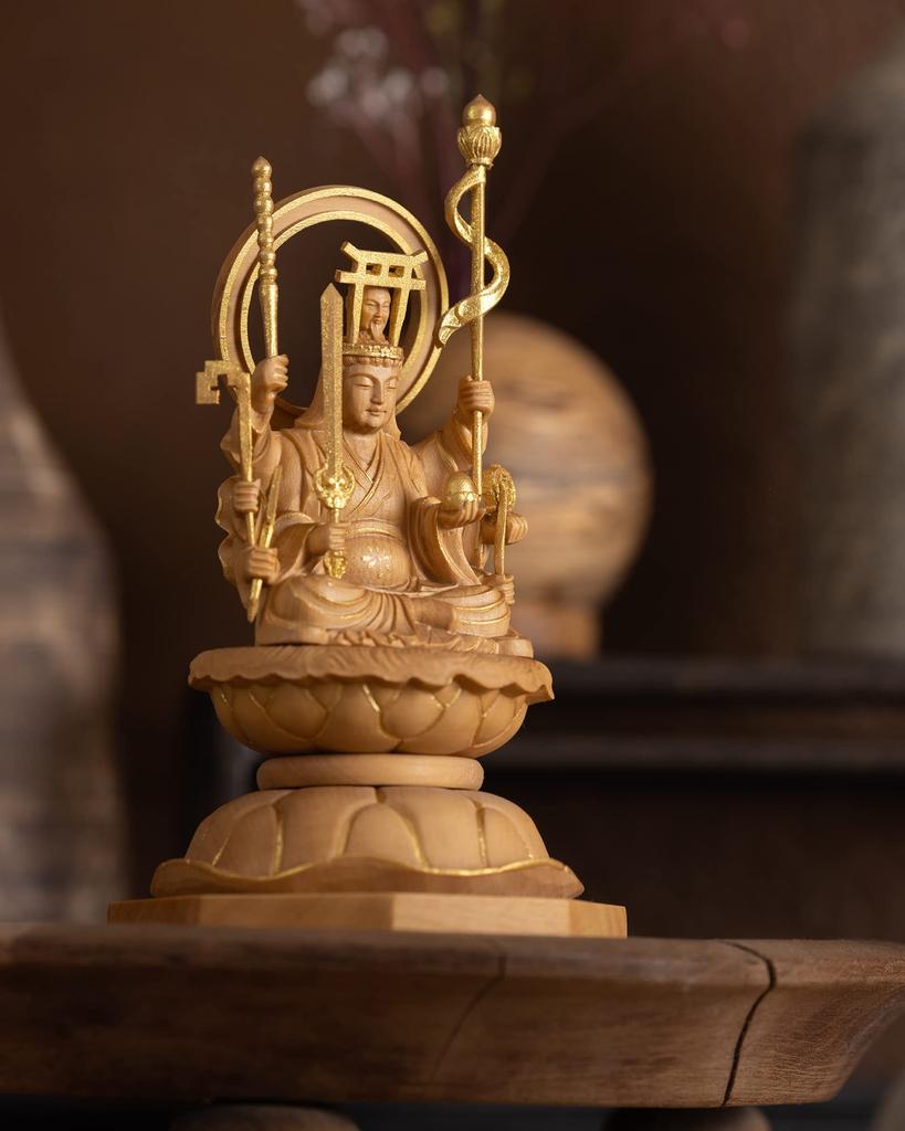 Miniature Buddha Uga Happi Benzaiten 11cm boxwood with gold paint Buddhist wood ornament Uga Happi (wood finish) - Benzaiten, Benzaiten, Ugajin,