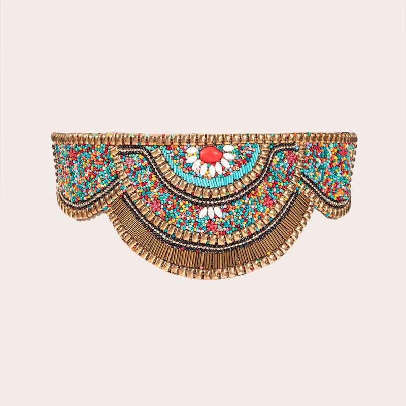 

New Ethnic Style Bead Waist Seal Pure Handmade Boho Elastic Wide Waist Seal for Women Elegant Colorful Shells