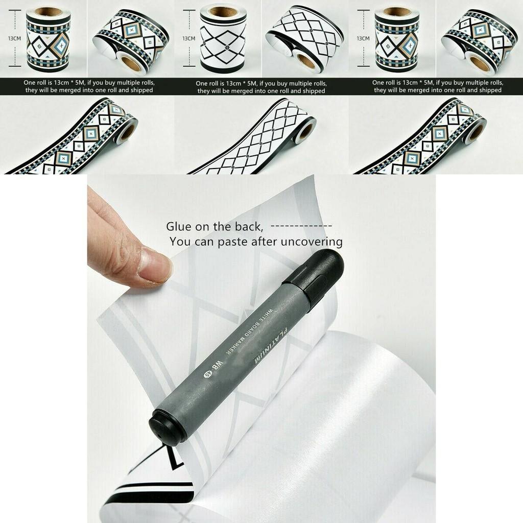 Durable Pvc Self-adhesive Wall Border Sticker Waterproof Vinyl Wallpaper Blackwhite 5/10m