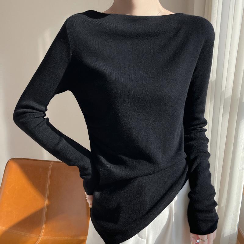 Women's wool pullover Qinghe cashmere 50% silk 50% wool spring and summer wool soft, comfortable and warm