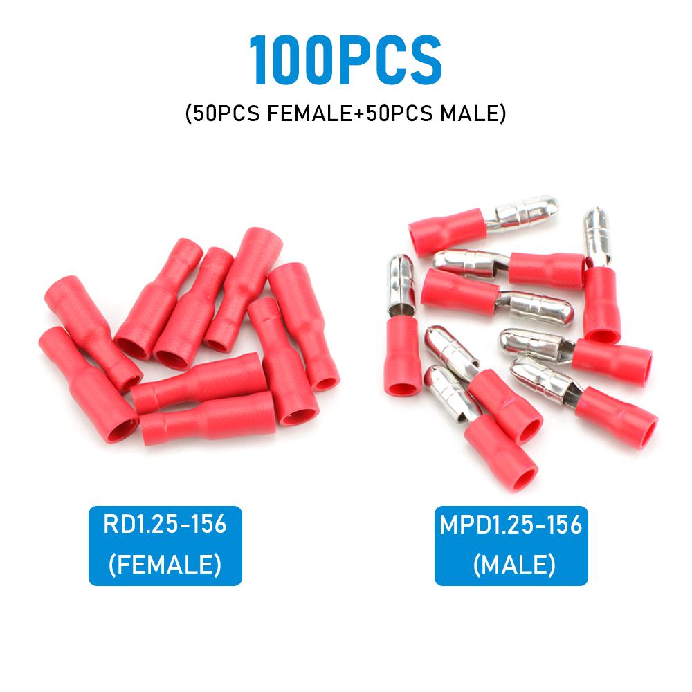 50pair 100pcs Crimp Terminal Electric Quick Splice Wire Terminals Connector Crimp Bullet terminal for 22~10AWG Audio Wiring