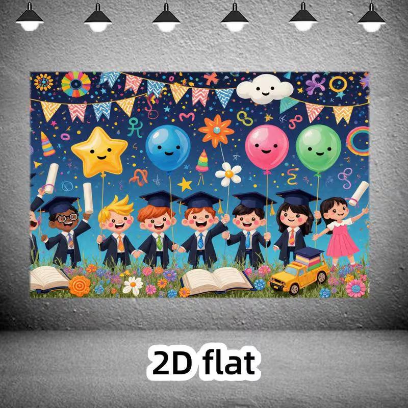 2D Kindergarten Graduation Photography Backdrop Children Graduation Celebration Banner