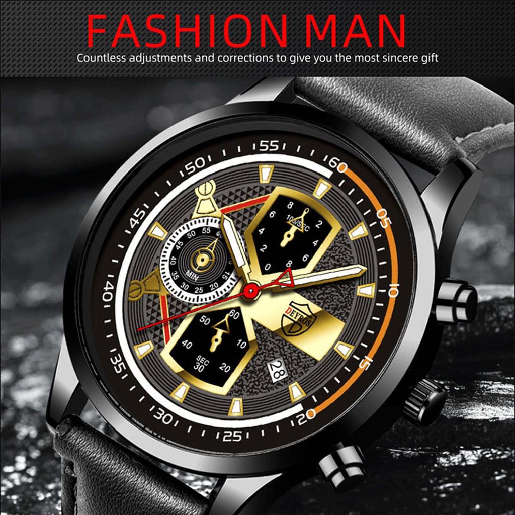 Fashion Men's Watch Leather Watch Calendar Watch Men's Trend Quartz Watch Student Watch