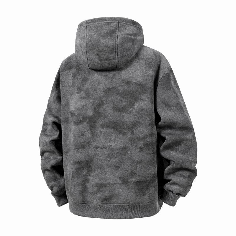 Men's Dark Gray Tie Dye Full Zip Hooded Casual Fleece Sweatshirt Jacket
