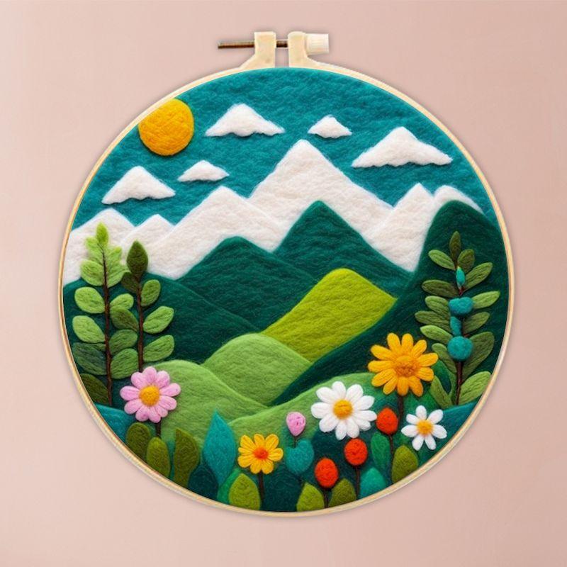 CHENISTORY Wool Felt Painting Diy Creative Making Wool Felt Kit With Embroidery Colorful Scenery Needle Wool Painting Complete K