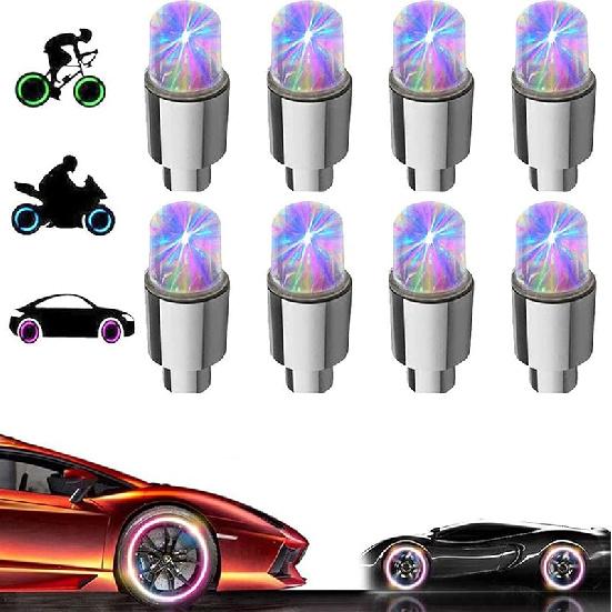 4 Pack LED Valve Stem Caps Lights for Car Tires Wheel Assemblies Auto Motion Light up in Dark Air Neon Bicycle Motorcycle Tyre Bike Truck Golf Cart