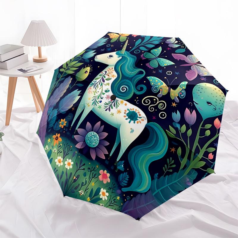 1 Stück Fantasy Einhorn Automatischer Faltregenschirm - Kompaktes 8-Rippen-Design, Langlebiger Kunststoff & Eisen, Leicht für den Täglichen Außenbereich, Festliches Geschenk005