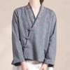 Placket embroidered disc-buckled cotton and linen long-sleeved cardigan women's casual loose spring and autumn top