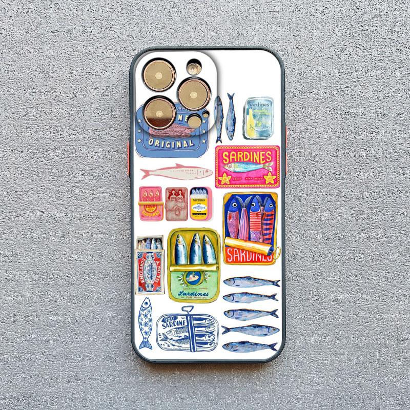 

Чохол для телефону з малюнком риби сардини для iPhone 11 12 13 Mini 14 16 15 Pro Max 7 8 Plus SE2 X XR XS Ударостійкі чорні чохли For iphone 16ProMax чорний титановий колір