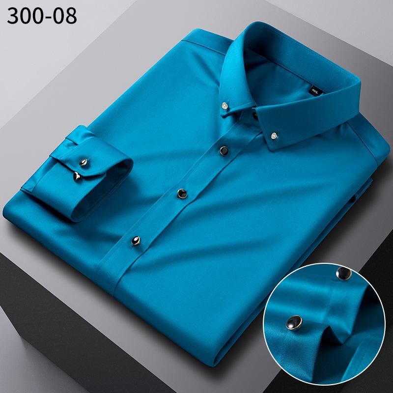 Trendy Iron-Free Slim Fit Mulberry Silk Shirt with Rhinestone Buttons and Turn-Down Collar