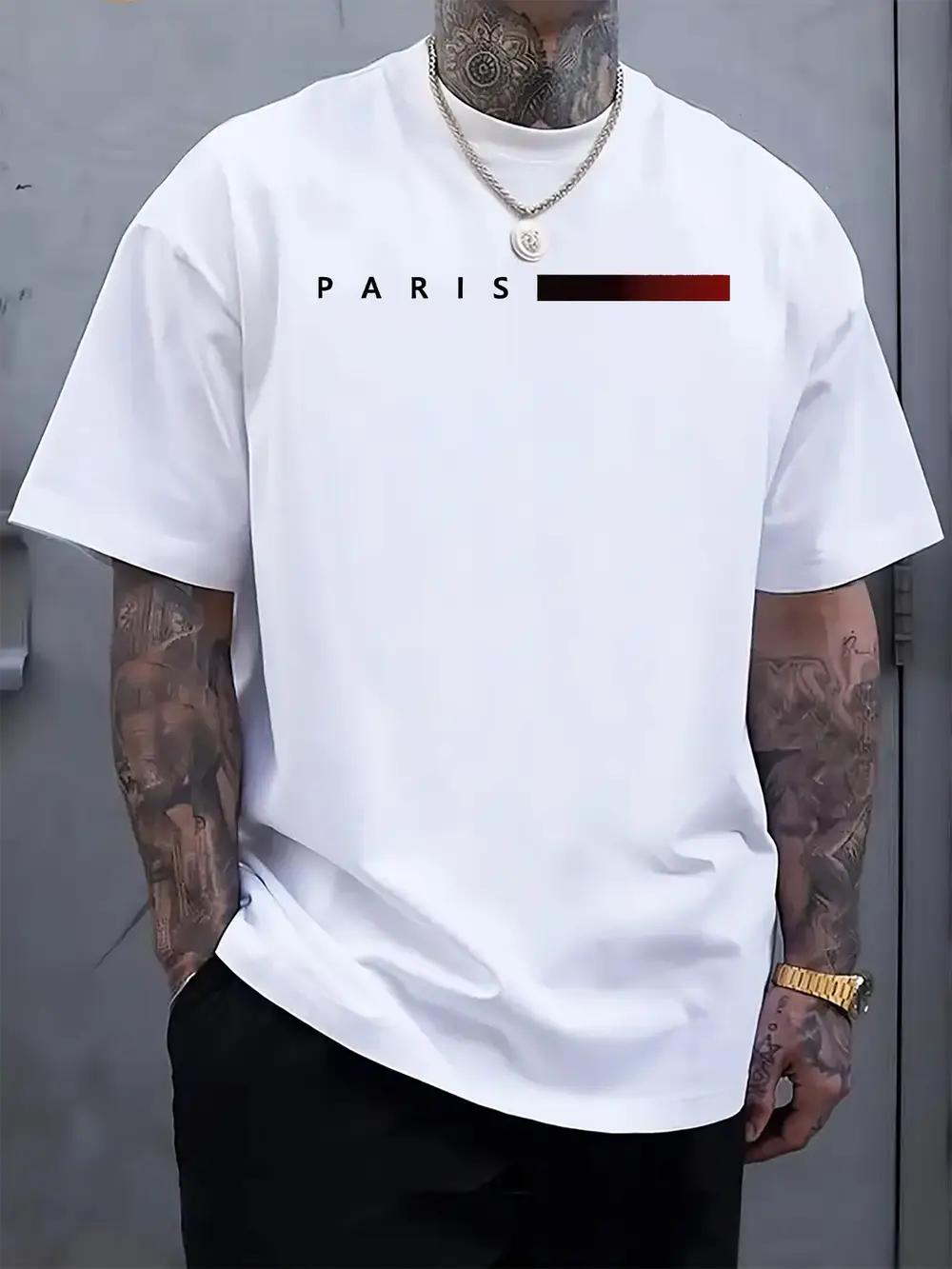 Casual Crew Neck T-shirt with Paris Print - Short Sleeve XXL
