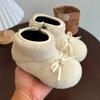 2024 Winter Neue Kinder Ballerinas Fellüberzug Zehenbereich Leicht Warm Kinder Mode Schleife Freizeit Mary Jane Schuhe