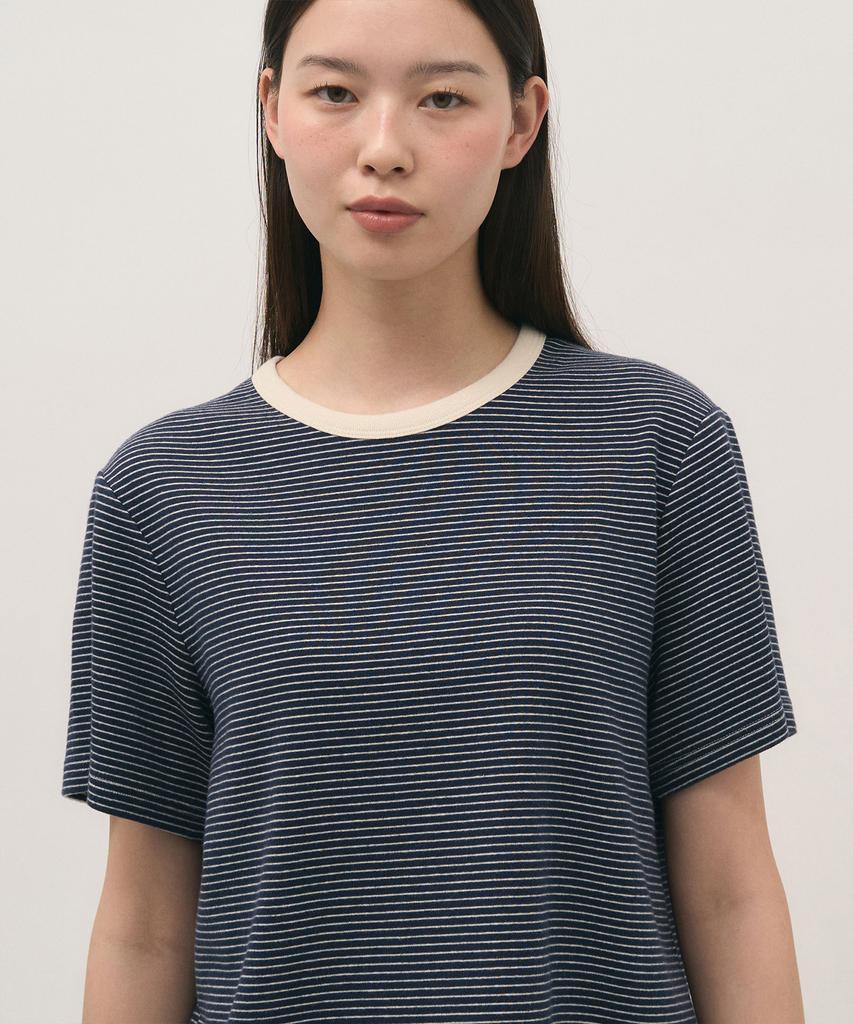 Leopeusaideuhwaiteulabel Soft Stripe 1/2 T-Shirt Navy