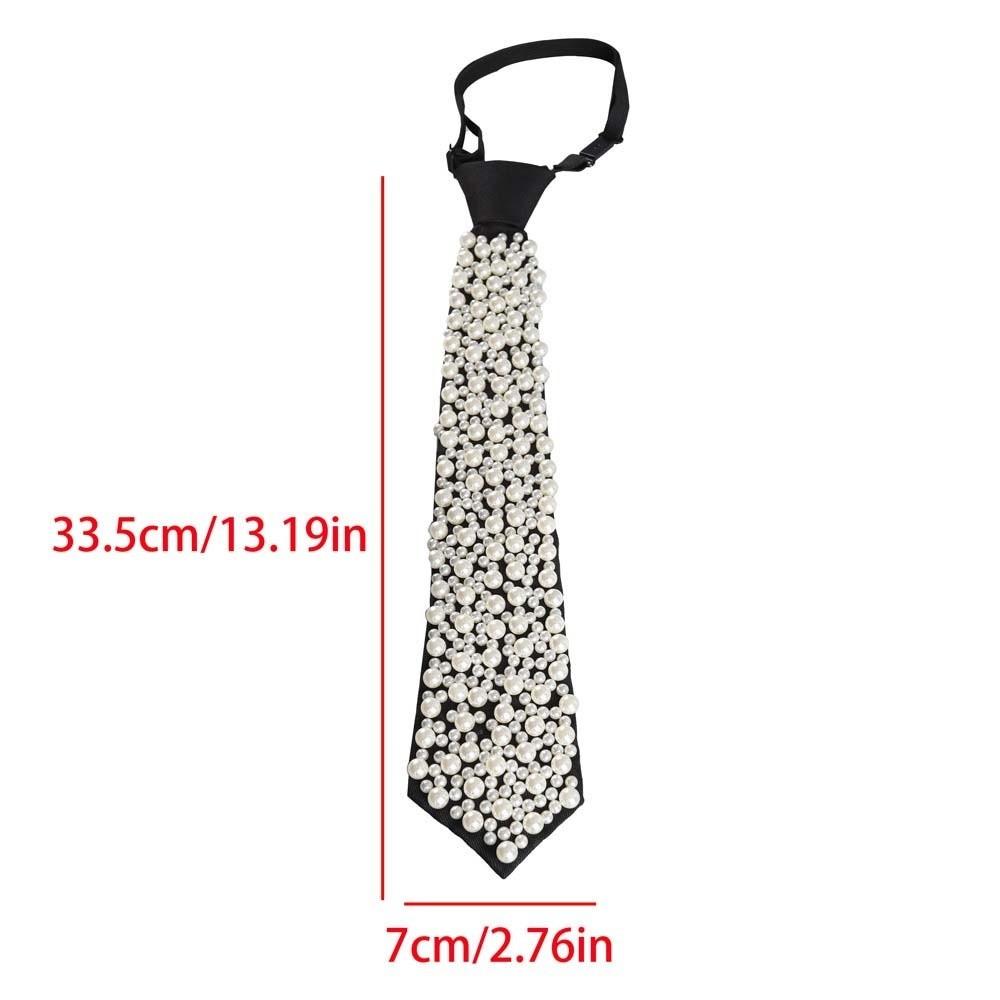 Koreanischer Stil Volle Perlen Krawatte Schwarzer Choker Handbestickt Lange Krawatte Akademischer Stil Geometrische Dekoration Hemdkrawatte Täglich