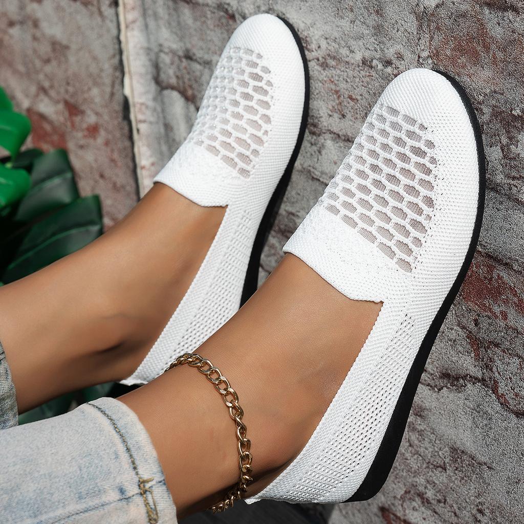 Foreign trade fashion large size single shoes women's 25 new round head flat bottom comfortable and light color matching knitted one-pedal lazy shoes