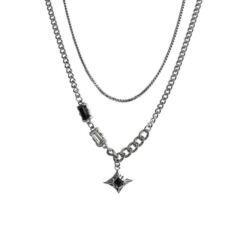 Starburst Double Layer Men's Necklace: Trendy, Light Luxury Hip Hop Style, Unisex Clavicle Chain