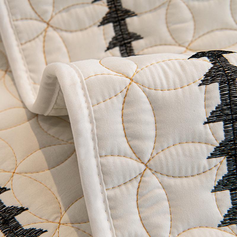 Washed Cotton Embroidered Stripe Sofa Mat Living Room Universal Sofa Slipcover Non-Slip Solid Color Couch Cushion Backrest Towel