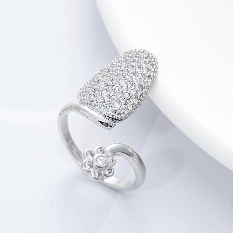 Women s Geometric Diamond Inlaid Metal Ring Adjustable Opening