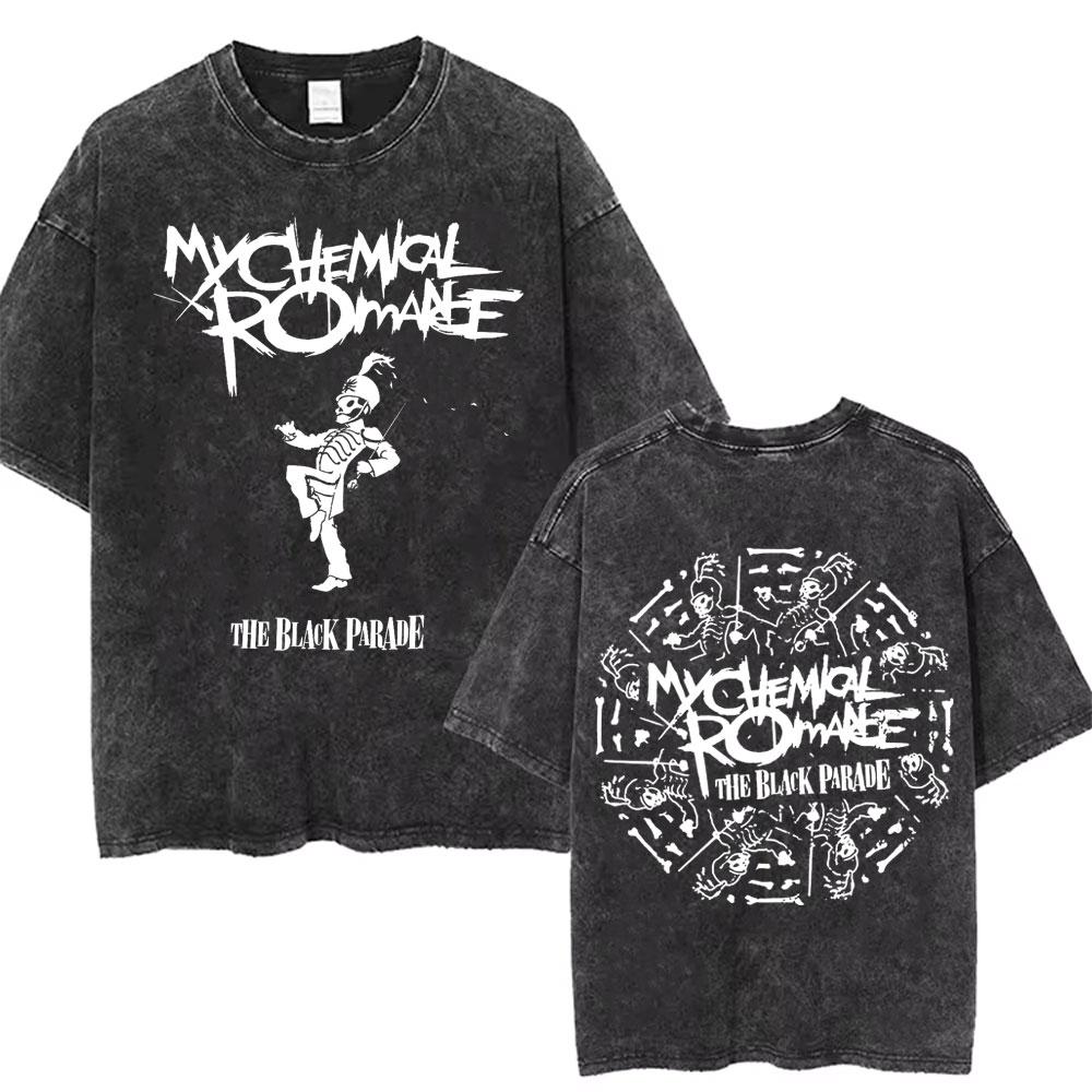 Rock Band My Chemical Romance Music Cover Washed Vintage Printed Tshirt Men Women Punk Emo Rock Oversized Short Sleeve T Shirts