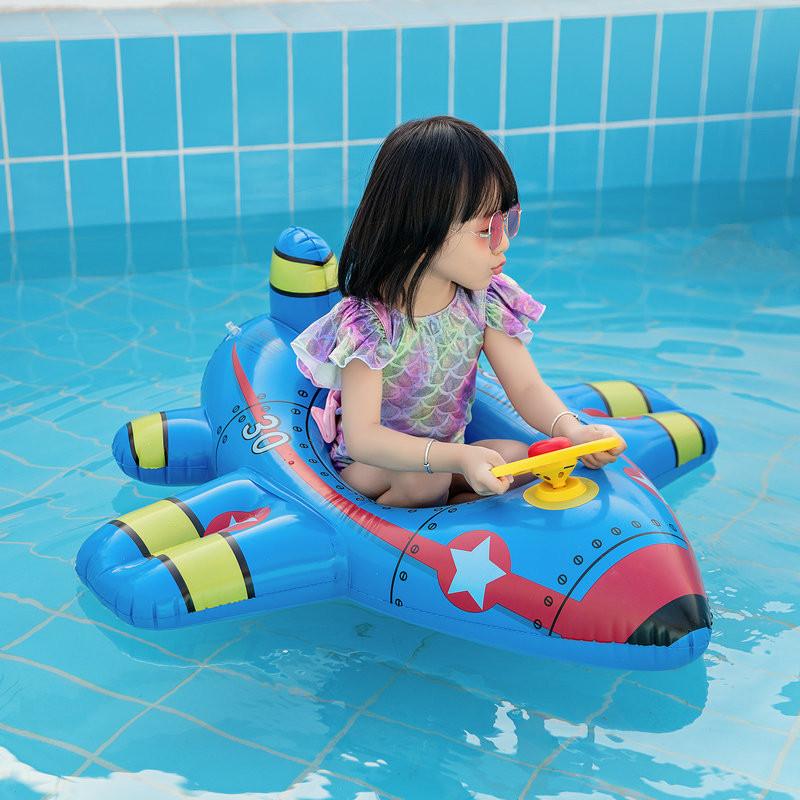 Children's Inflatable Plane Swim Ring With Reinforced Bottom Eco-friendly Pvc Material Printed Design