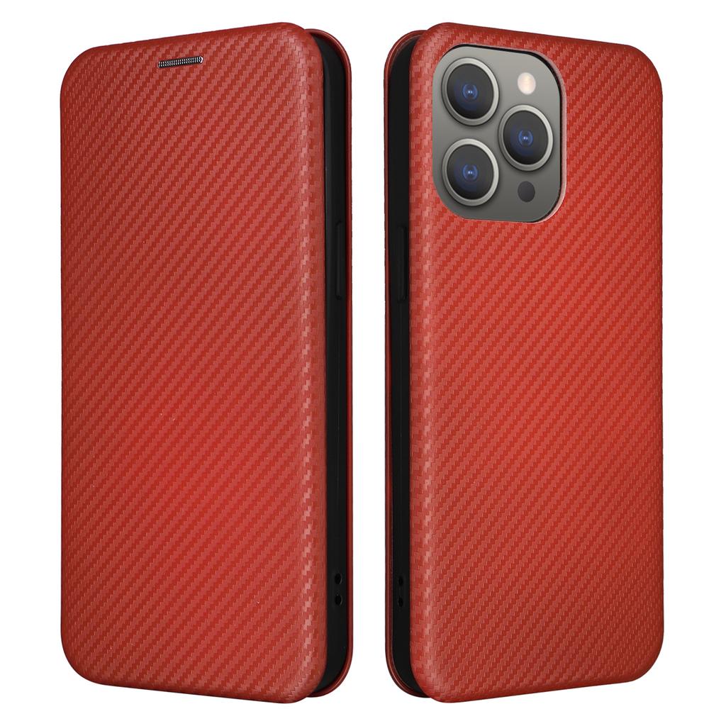 Für iPhone 16 Pro Hülle PU-Leder Kohlefasertextur Handyhülle Magnetverschluss