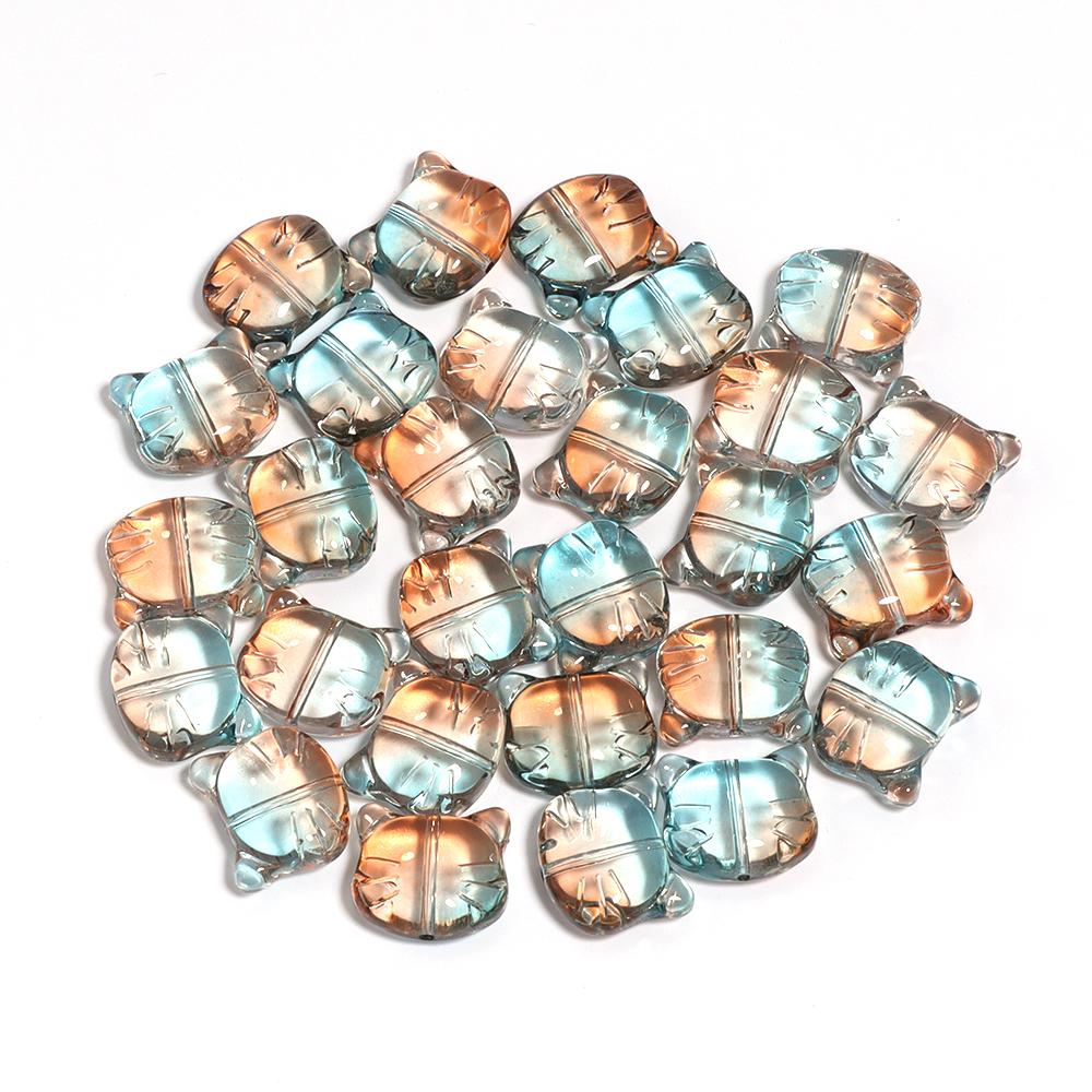 30Pcs Cat Head Glass Beads Cute Cartoon Kitten Lampwork Loose Bead for Jewelry Making Accessories DIY Bracelet Necklace Pendant