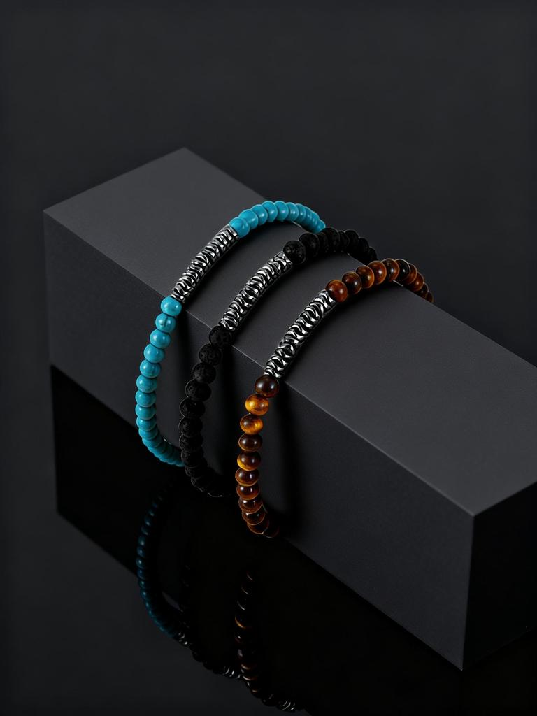 Simple Natural Stone Beads Bracelets for Men 4mm Natural Turquoises Tiger Eye Stone Elastic Bracelet Fashion Meditation Jewelry