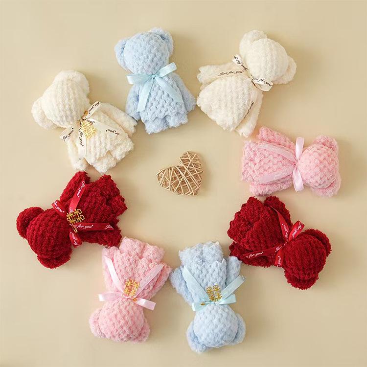 Plaid Pearl Little Bear Coral Fleece Towel - Perfect for Birthdays, Weddings & Celebrations