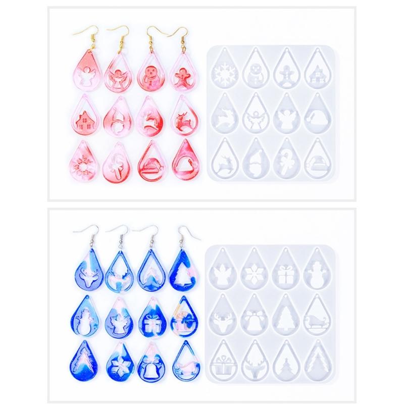 4Pcs Flexible Silicone Mold Christmas Earrings Mould Personalized Ear Pendant Mold for Craft Lovers Jewelry Supplies