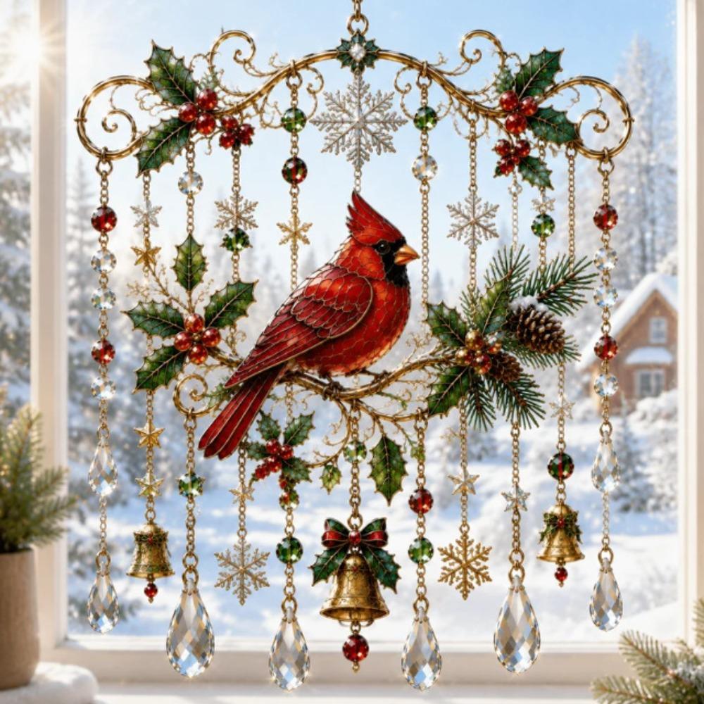 Hanging Design Christmas Suncatcher Acrylic Santa Sleigh Ornament Holiday Wind Chime Xmas Gift
