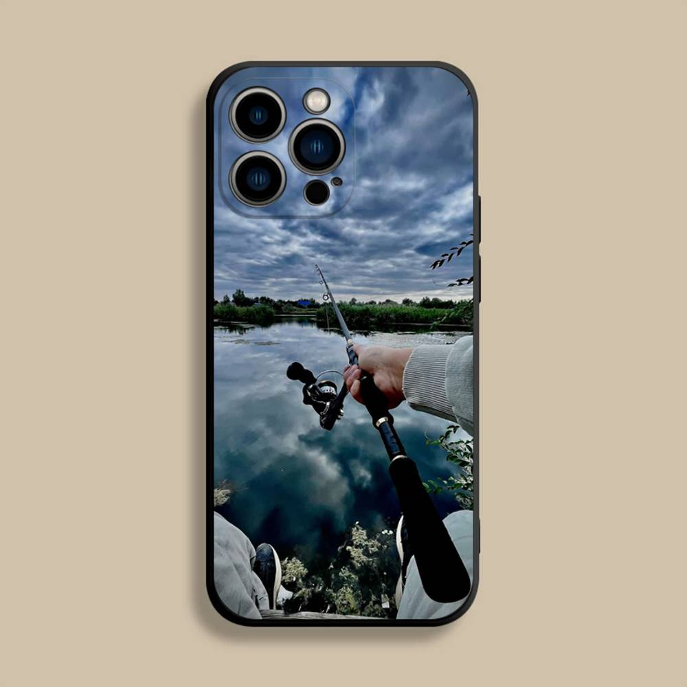 Fishing Leisure Activity Phone Case For iPhone 17,16,15,14,13,12,Pro,Max,Plus,E,SE4,Air,Mini Black Soft Cover