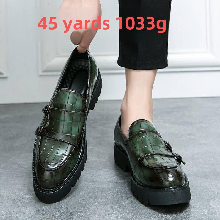 Pánské mokasíny z lakované kůže s dvojitou sponou: Lesklý silný podpatek a podrážka, velká velikost, zvyšující kadeřnické ležérní boty.