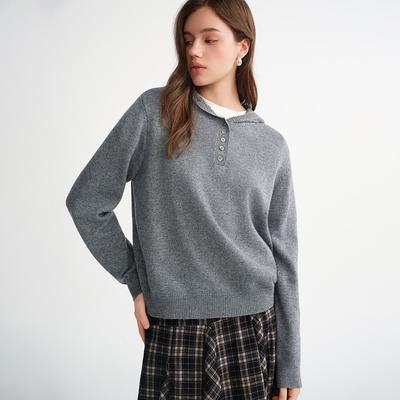 Eiaenlei Ar_Crochet Hooded Knit Sweater_Gray