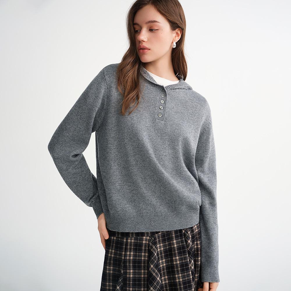Eiaenlei Ar_Crochet Hooded Knit Sweater_Gray