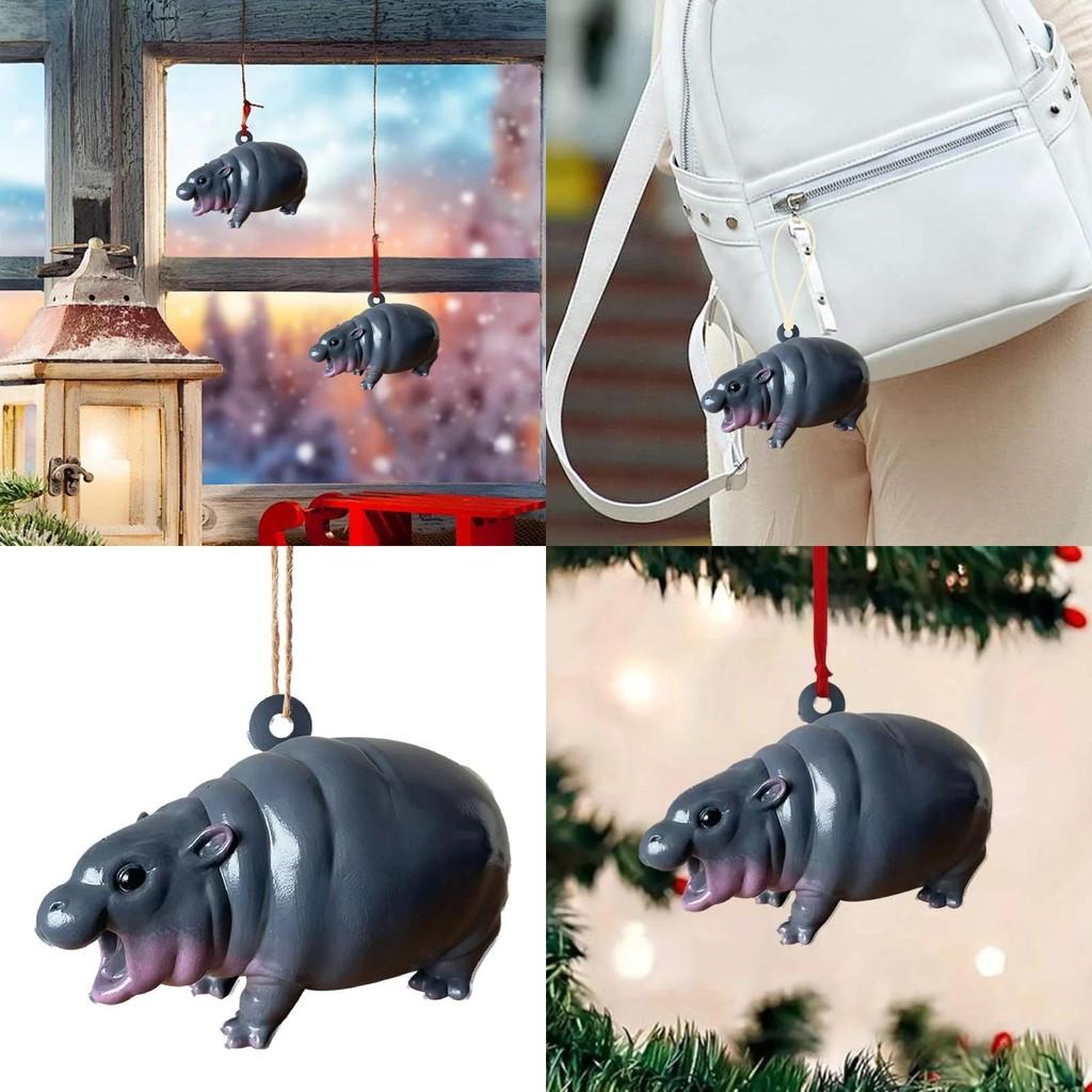 Adorable Moodeng Christmas Hippo Ornament Cartoon Resin Tree Decoration Gift