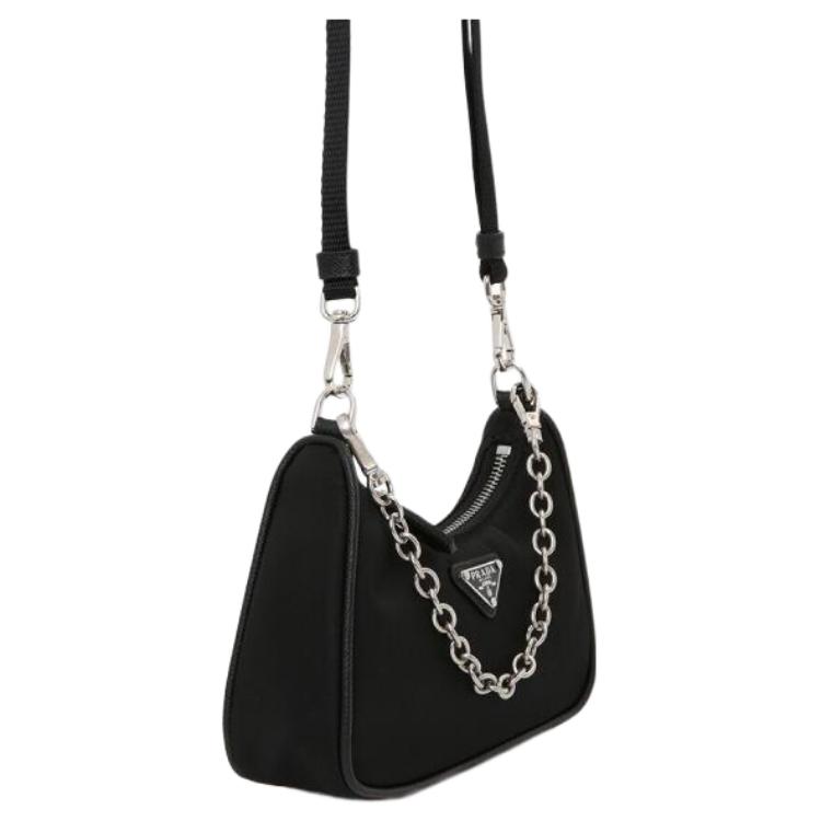 Prada Borsa a Spalla Hobo in Nylon e Pelle Re-Edition Borse da Donna Nera 1TT122-064-F0002