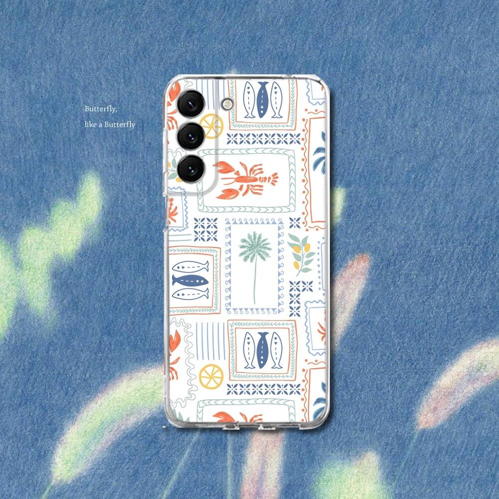 Lobster On Stripes Ocean Phone Case Silicone For Samsung S25,S23,21,22,20 Ultra,S20 FE lite,S10,9,PIus Note20ultra Cover Clear