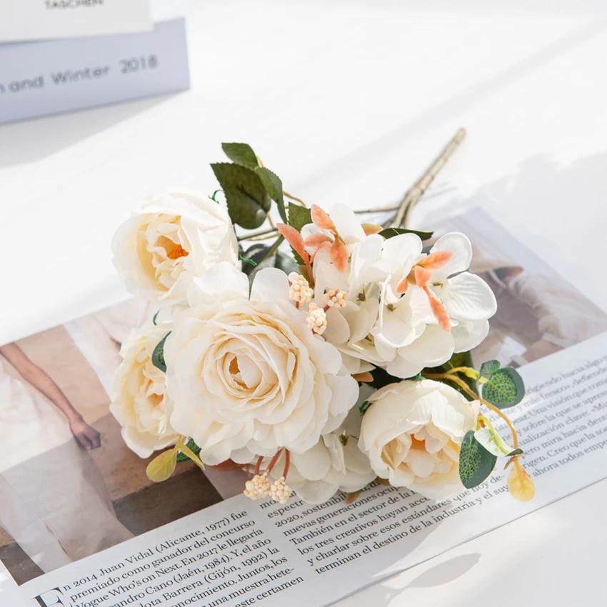 

Artificial Flowers Rose Peony Bouquet High Quality Fake Valentine Home Decor Diy Crafts Plants Arrangement Wedding Decora Bonsai 4 pcs