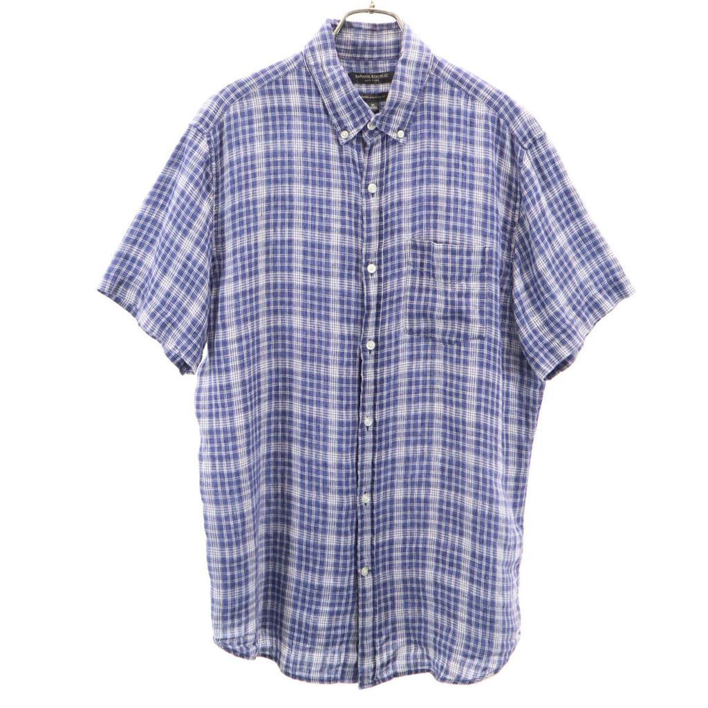 Banana Republic linen Check Pattern Short sleeve Button down shirt M blue Men's Used