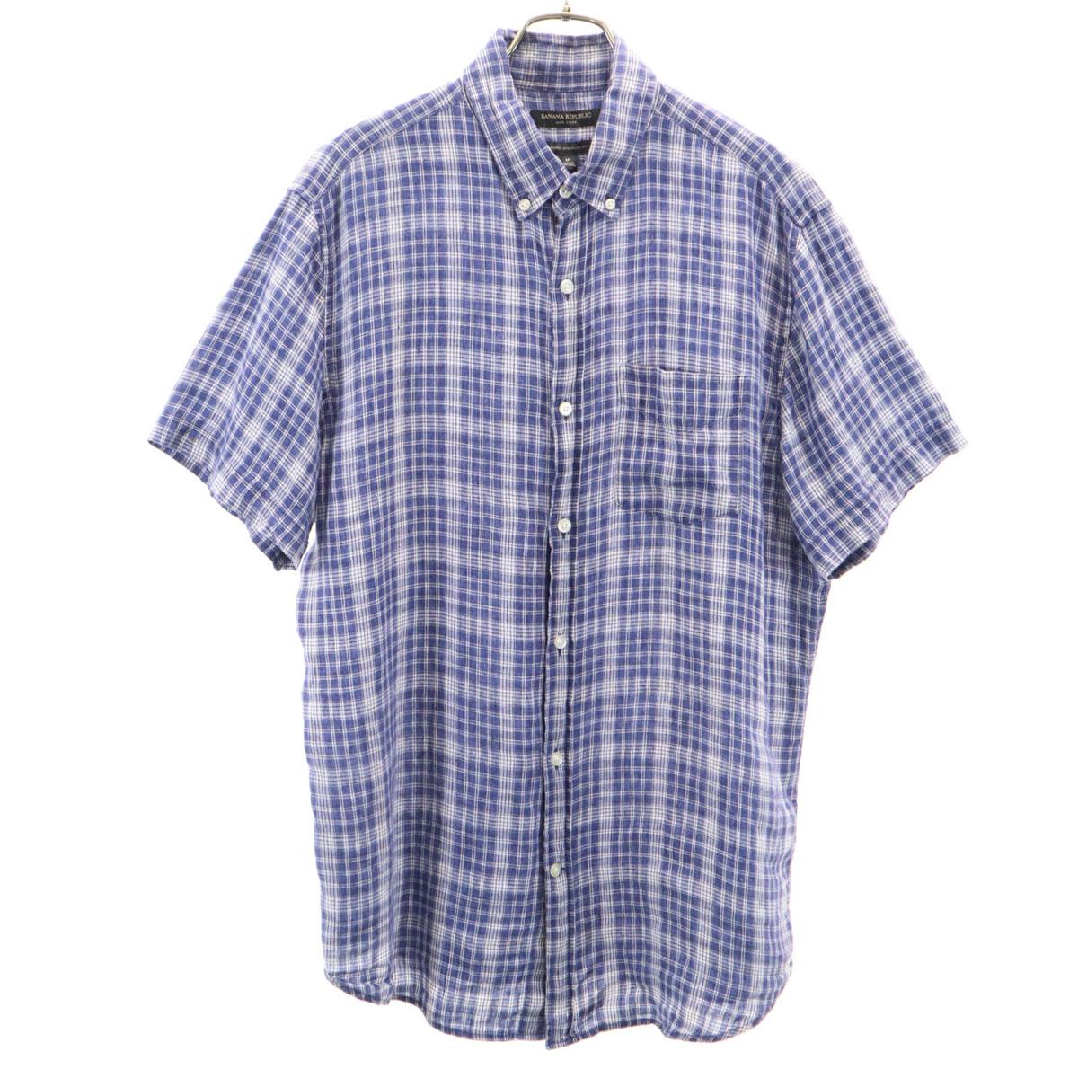 

Banana Republic linen Check Pattern Short sleeve Button down shirt M blue Men s Used